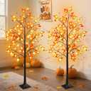 FORUP 2 Pack LED Lighted Maple Tree, 5 FT Lighted Artificial Tree for Thanksgiving Harvest Fall Festival Halloween Home Party Decoration