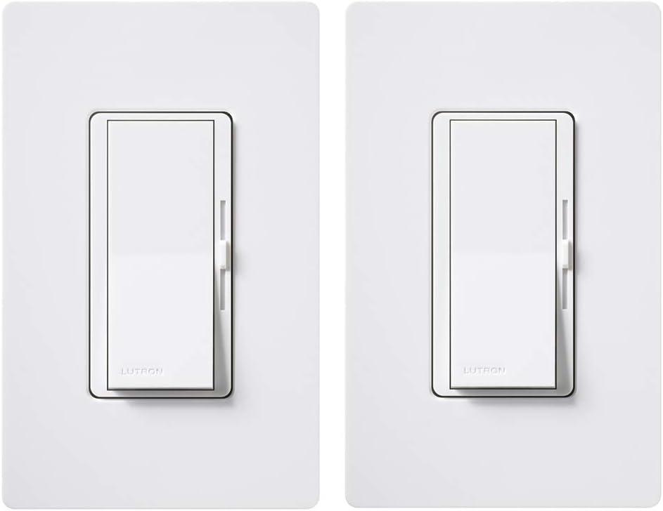 Lutron Diva LED+ Dimmer Light Switch for Dimmable LED, Halogen, and Incandescent Bulbs, 150 Watt, Single-Pole or 3-Way, DVWCL-153PH-2-WH, White (2-Pack) with Wallplate