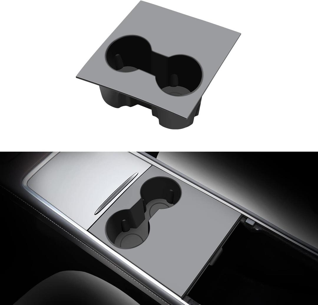 Cup Holder Insert for Tesla Model Y 2024 Accessories 2 in 1 Silicone Console Cover Pad Center Console Cup Holder Interior Accessories for 2021-2023 Model 3& 2021-2024 Model Y (Grey)