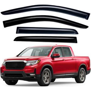 Lightronic Extra Durable Outside-Mount Auto Vent Window Visor, Fits 2017-2025 Honda Ridgeline, Crew Cab, UV Protection Rain Guard, Original Wind Deflector, No-Drill Easy Install, Dark Smoke, 4-Pcs