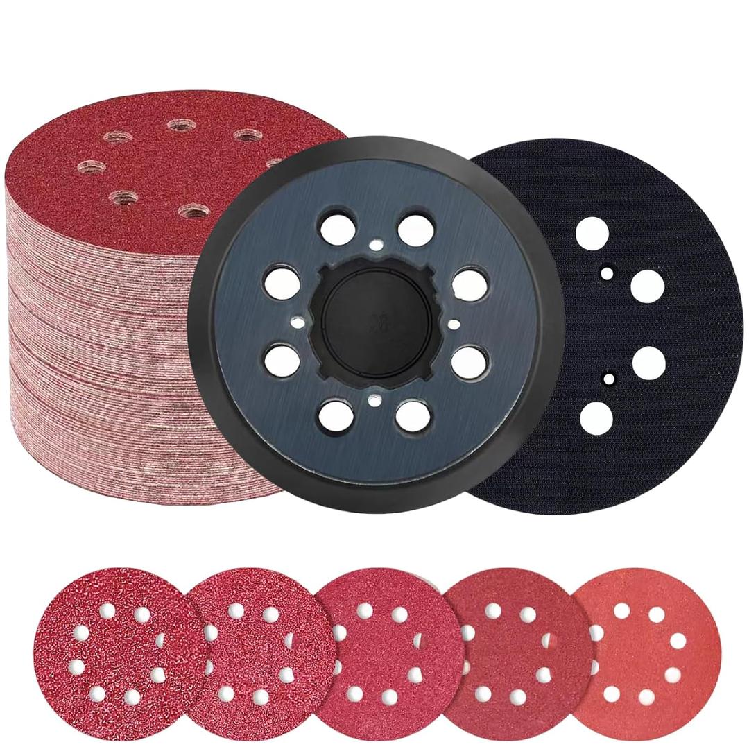 52 Pcs Sander Pad & Discs Combo Kit for DeWalt | 2 Pack 5'' 8-Hole Hook & Loop Pads + 50 Sanding Discs | Compatible with DWE6421/DWE6423/DCW210B/DWE64233/N329079 (Plastic Combo Kit)