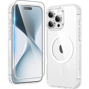 FNTCASE for iPhone 16 Pro-Max Case: Magnetic Military Grade Drop Protection Anti Yellowing Cell Phone Cover - Rugged Shockproof Protective Bumper Transparent Cases (A-Clear)