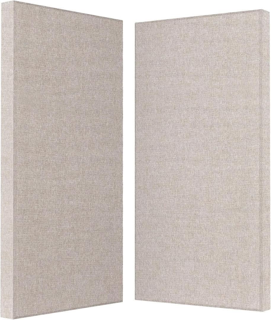 2 Thick Acoustic Panels with Hanging Hardware, 2 PCS 47.2 x 23.6 Fiberglass Sound Absorbing Panels for Home Theater Church Office Wall, Linen