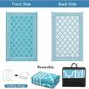 IDEALHOUSE 10x14 ft Reversible Outdoor Rug, Waterproof Plastic Straw Patio Mat, UV Resistant Easy-Clean Outdoor Area Rug with Bound Edges, Foldable Camping RV Deck Porch Balcony Picnic Rug, Teal/White