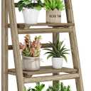 Ladder Shelves - Folding Wooden Ladder Bookshelf, 4-Tier Retro Plant Stand Storage Shelves for Home Living Room, Light Brown