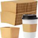 100 Pcs Kraft Coffee Cup Sleeves, Disposable Corrugated Paper Cup Sleeve for Hot/Cold Drinks, Anti Scald Coffee Sleeves Fit 12-24 oz Cups