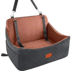 Wooaidagg Dog Car Seat for Medium & Large Dogs Up to 55lbs, Memory Foam Cushion, Washable Cover, Safety Straps & Non-Slip Bottom(Black/Brown,Large)