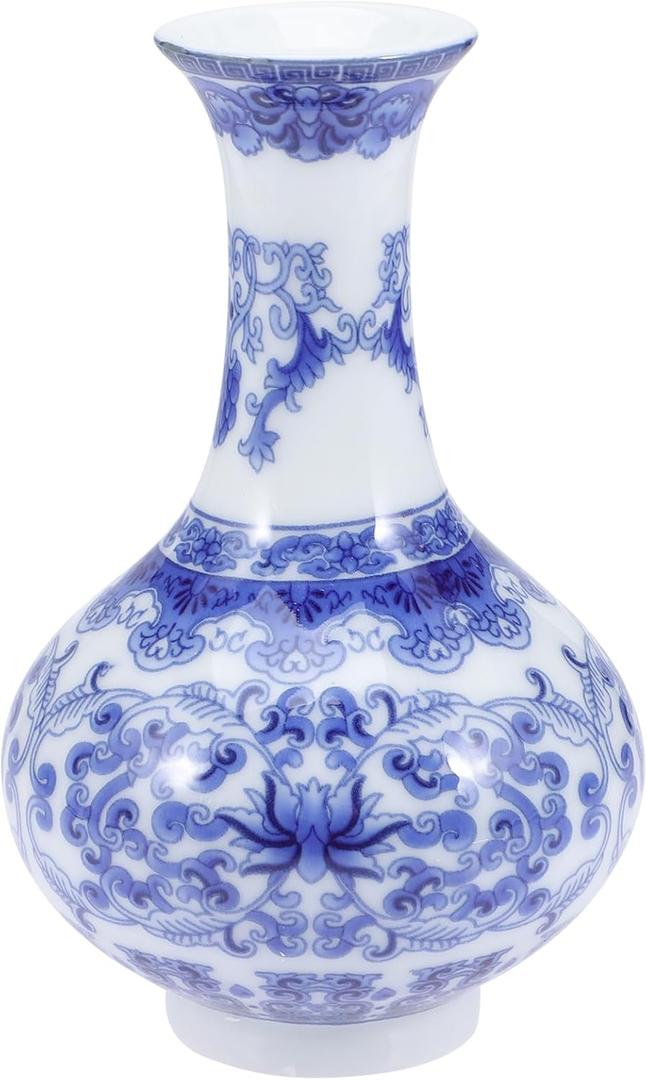 Veemoon Small Blue and White Vase Chinese Porcelain Vase Chinoiserie Table Decoration Decorative Ceramic Flower Arrangement Container Oriental Art for Home Office Centerpiece Table Decor (5 INCH)