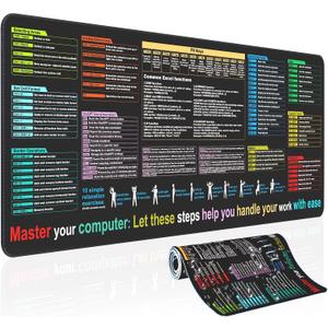 Waterproof Mouse padExcel Cheat Sheet Desk padContains 9 major Excel function modules and common functionsLarge XL Mouse pad Gaming|Desk mat for Keyboard and Mouse|Computer mat with excel Shortcuts (31.5" x 11.8")