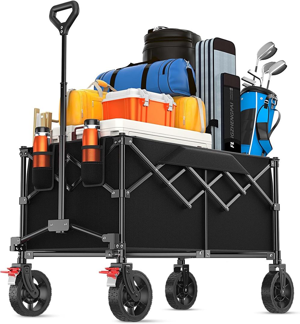180L Large Capacity Collapsible Wagon Carts with Wheels,Foldable Wagon with 330LBS,Heavy Duty Shopping Cart,Portable Wagons Carts Foldable for Beach,Sports,Garden,Laundry,Outdoor-Black