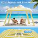 Beach Cabana-6.6x6.6Beach Canopy with Side Wall,Portable Umbrella Tent with Sand Pockets for Family & Friends,Easy Up Beach Sun Shelter for Outdoor Patios,Backyards,and Camping,Yellow Stripes, 78.74 x 78.74 x 90.55 inches