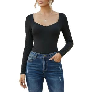 Avidlove Long Sleeve Bodysuits for Women Sexy Sweetheart Neck Going Out Outfits Double Lined Bodysuit