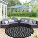 GENIMO 8' Round Outdoor Rug for Patios Clearance, Reversible Plastic Straw Rugs, RV Camping Mat for Camper, Balcony, Backyard, Picnic, Deck, Black & Gray