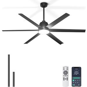 65 Inch Ceiling Fan with Lights - Black Ceiling Fan with Remote & APP Control, 3CCT, Dimmable, Quiet Reversible DC Motor, Indoor Outdoor Ceiling Fans for Patio Living Room Garage Shop
