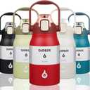 BJPKPK Insulated Water Bottles with Straw, 35 oz Stainless Steel Metal Water Bottle with One-handed Opening Lid, BPA Free Sport Jugs, Flasks for Men & Women, Red