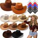 Coume 10 Set Cowboy Hat and Bandana for Women Men 10 Felt Cowgirl Cowboy Hat Bulk 10 Western Bandanas for Adult Costume Party 