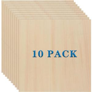 10 Pack Basswood Sheets 3mm 10 x 10 x 1/8 Inch Plywood Board, Thin Natural Unfinished Wood for DIY Crafts Painting, Hobby, Model Making, Wood Burning and Laser Projects