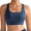 RUNNING GIRL High Impact Sports Bras for Women - Scoop Neck Strappy Sports Bra High Support Moulded Cup Workout Bra (Blue, L)