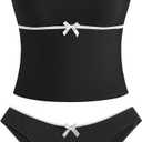 ZAFUL Tankini Swimsuits for Women Bow Tie Side Bathing Suits Tummy Control High Cut Two Piece Bikini Sets (Small, 1-black)