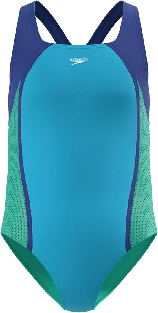 Speedo Girl's Swimsuit One Piece Closed Racerback (Blue), 14