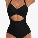 Eomenie Women's One Piece Swimsuits Tummy Control Cutout High Waisted Bathing Suit Wrap Tie Back 1 Piece Swimsuit, S