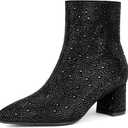 MISSMILLER Rhinestone Boots for Women Sparkly Cowgirl Boots Pointed Toe Chunky Heels Rhinestone Cowboy Boots (7.5)