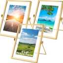 WOPPLXY 6"x 8" Gold Floating Frames, Set of 3 Pressed Glass Floating Frames, Vertical Adjustable Tabletop/Shelf Photo Frame, Gold Floating Picture Frame for 5x7, 4x6, 3x5 Photo Tabletop Display