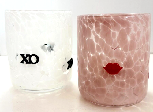 Anthropologie Valentine's Day Icon Juice Glasses XO & Red Lips Pair New