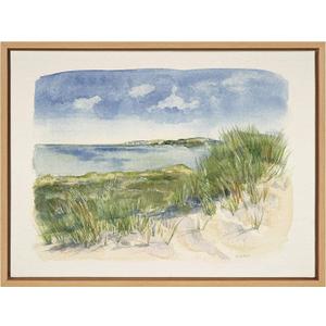 Kate and Laurel Sylvie by The Sea Framed Linen Textured Canvas Wall Art by Patricia Shaw, 18x24 Natural, Coastal Art for Wall