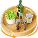 Lazy Susan Organizer Homerays 12 Inch Non-Skid Bamboo Lazy Susan for Kitchen Rotating Spice Rack with Handles, Wood Turntable for Kitchen Cabinet,Countertop (Bamboo, Medium), 12" High Rim Bamboo