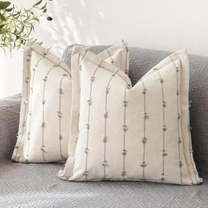 LANANAS Decorative Throw Pillow Covers 18x18" Set of 2 for Couch Sofa Bed Living Room Neutral Farmhouse Boho Modern Accent Home Decor Cushion Covers (Cream Grey, 18x18 Inch)