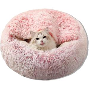 20inch Calming Pet Beds, Dog Bed & Cat Cave Bed with Hooded Cover, Cozy, Machine Washable, Anti-Slip&Waterproof (Pink)