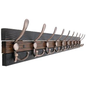 SKOLOO Rustic Wall Mounted Coat Rack - 38.6" Long Coat Hooks for Wall with 10 Triple Hooks for Hanging Coats, Hats or Tools - Kitchen, Mudroom, Entryway, Bathroom, Wood Brown & Antique