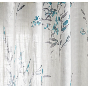 MYSKY HOME Sheer Curtains 63 Inch Length 2 Panels for Bedroom Floral Natural Linen Blended Curtains Light Filtering Privacy Protect Farmhouse Pattern Drapes Window Treatment for Living Room, Teal