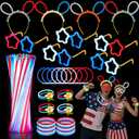 LUKBERA 212pcs Glow Sticks Bulk Party Supplies, Glow in the Dark Eyeglasses Bracelets Headbands Red White Blue Glow Sticks for Wedding Birthday Halloween 4th of July Party