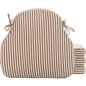 Brown Striped Winsor Chair Cushions with Ties, Dining Kitchen Chair Seat Pads Non Slip Removable Washable Cover 17"x16" Set of 4