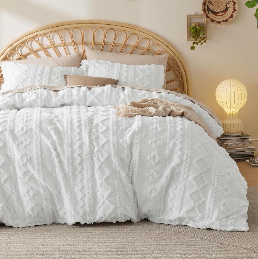 Bedsure Boho Duvet Cover King SizeDuvet Insert/Comforter not Included - Tufted King Duvet Cover Set for All Seasons, 3 Pieces Soft Shabby Chic Boho Bedding (White, 104" x 90")