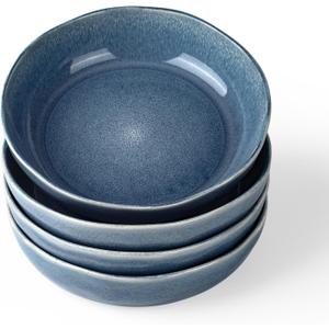 famiware Aurora 8.75" Pasta Bowls, 32 oz Large Bowls for Kitchen, Salad, Soup, Irregular Stoneware Pasta Plates, Microwave&Dishwasher Safe, Reactive Glaze, Scractch-resistant, Lagoon Blue