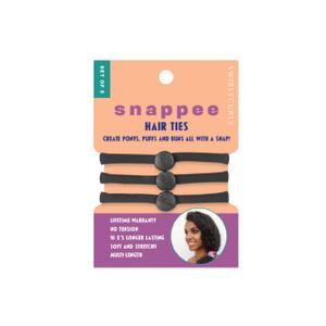 Snap Hair Ties for Thick, Natural, Curly Hair | No Slip, No Tension Pro Hair Tie | Strong Ponytail Holder (3 Pack, Black)