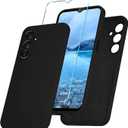 for Samsung Galaxy A16 5G Case, Silicone Phone Case with 1 Screen Protector, Soft Anti-Scratch Microfiber Lining, Full Body Shockproof Slim Cover, Black