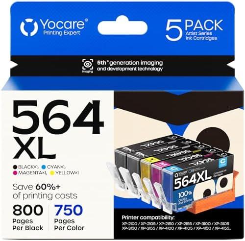 564XL High-Yield Ink Cartridges (5-Pack)| Replacement for HP 564 Combo Pack | Compatible with Photosmart 5520 6520 7510 7520 DeskJet 3520 Premium C309A C410A Printer (BK/PGBK/C/M/Y)