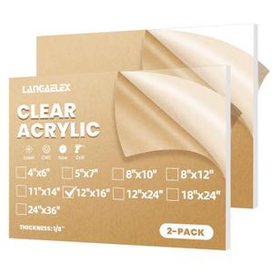 Plexiglass Sheets 1/8" (3mm) Thick - 2 Pack of 12x16 Clear Cast Acrylic Sheets for Laser Cutting, Signs, Glass Replacement, DIY and Crafts Project