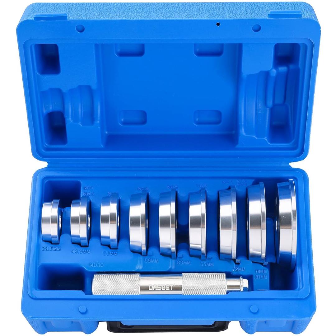 DASBET 10pcs Bearing Race and Seal Driver Set | Aluminum Bushing Press Kit with Seal Driver and 9 Adapters for Bearing Installation (39.5-81 mm)