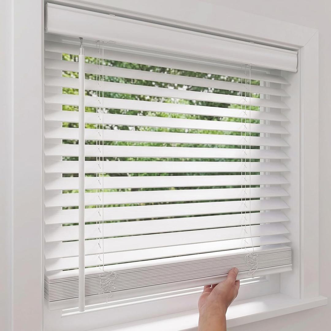 2 Inch Solid Wood Cordless Blinds for Indoor Windows, 31" W x 48" H-White