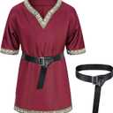 Kids Medieval Costume Boys Viking Tunic Knight Warrior Renaissance Shirts with Belt (8-10 Years, Red)