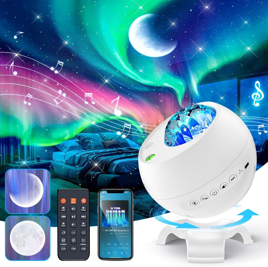 Northern Lights Projector, 90 Lighting Modes Galaxy Projector for Bedroom,15 White Noise&Bluetooth Moon Star Projector Galaxy Light Projector, Remote+Timer Star Light Galaxy Projector for Bedroom,Gifts