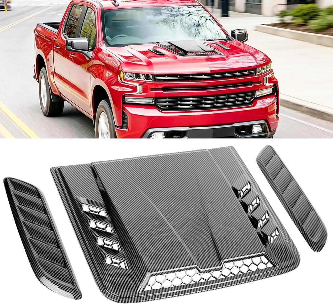 Universal Hood Air Vent 3PCS,Car Hood Vents,Hoods Vents for Trucks, Universal Hood Scoop for Cars,Suit for Colorado, Dodge Ram 1500 2500 3500,GMC Sierra(Carbon Fiber Pattern)