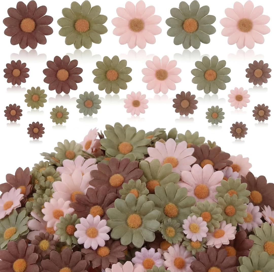 240 Pcs Fabric Daisy Flower Head for Crafts, 3 Size Faux Flower Easter Decoration Fall Outdoors Decor, Fake Daisy Heads Decor for Garland Wedding Graduation Hats DIY(Boho)