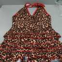 Milumia Women's Leopard Print Sleeveless Halter Romper Y2K Contrast Binding Shorts Jumpsuit M