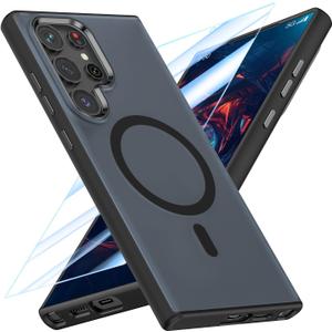 MATEPROX Magnetic Design for Samsung Galaxy S24 Ultra Case, Stylish Slim an-ti Yellow Translucent Matte Protective Cases with Screen Protector for S 24 Ultra 6.8'' 2024-Black